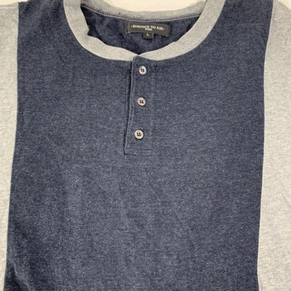 Surface To Air Paris Mens Sz L Grey And Blue Short Sleeve Shirt 3 Buttons S.2.A View 5